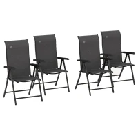 Outsunny Set of Four Folding Garden Chairs, with Seven-Position Adjustable Backs, Grey(m-1)