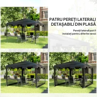 Outsunny Foisor 4x3 m cu Plasa de Tantari si 2 Intrari, Foisor de Gradina din Metal si PE, Gri Inchis(m-4)