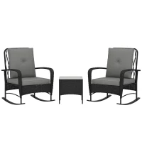 Outsunny Three-Piece Rocking Chair Rattan Bistro Set - Black(m-10)