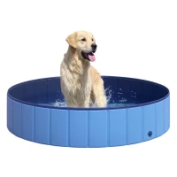 PawHut Piscina Vasca da Bagno Portatile Pieghevole per Cani Animali Domestici in PVC Φ140 x 30cm Azzurro(m-1)