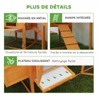 PawHut Poulailler cottage cage à poules sur pied multi-équipement bois massif pin pré-huilé 179 x 67 x 115 cm orange(m-7)