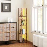 HOMCOM RGB LED Floor Lamp with Shelves, Modern Dimmable Standing Lamp with Remote Control, Adjustable Brightness & Speed for Living Room, Bedroom, Office, Rustic Brown(m-6)