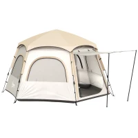 Outsunny Tenda de Campismo para 2-3 Pessoas Dobrável com Fácil Instalação e Bolsa de Transporte 280x240x155 cm Branco e Bege(m-10)