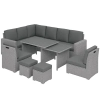 Outsunny Seven-Piece Rattan Garden Sofa Set, with Expanding Table - Light Grey(m-10)
