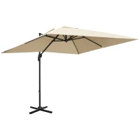Outsunny 2.7 x 2.7 m Cantilever Parasol, Square Overhanging Umbrella with Cross Base, Crank Handle, Tilt, 360° Rotation and Aluminium Frame, Cream White(m-10)