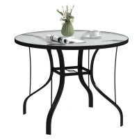 Outsunny Masă Rotundă de Grădină pentru Maxim 4 Persoane cu Gaură pentru Umbrelă, Ø96,5x71 cm, Negru(m-1)
