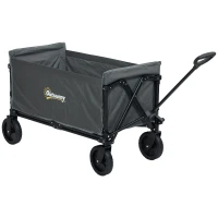 Outsunny 120L Festival Trolley on Wheels, Folding & Compact Camping Trolley Cart with Adjustable Handle for Garden, Beach, Fishing, Grey(m-1)