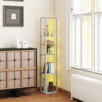 HOMCOM RGB LED Floor Lamp with Shelves, Modern Dimmable Standing Lamp with Remote Control, Adjustable Brightness & Speed for Living Room, Bedroom, Office, Grey(m-6)