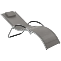 Outsunny Sun Lounger Reclining Chair Portable Armchair with Pillow for Garden Patio Outside Aluminium Frame, Khaki(m-1)