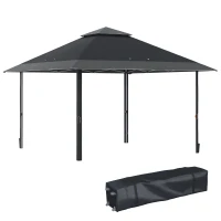 Outsunny 4 x 4m Pop-up Gazebo Double Roof Canopy Tent with UV Proof, Roller Bag & 3-Level Height Adjustable Outdoor Party, Steel Frame, Grey(m-10)