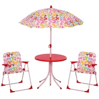 Outsunny Kids Outdoor Bistro Table and Chair Set Butterfly Pattern Garden Patio Backyard with Removable & Height Adjustable Parasol(m-10)