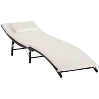 Outsunny Rattan Folding Sun Lounger Outdoor Chair with Cushion and Pillow Cream White(m-10)