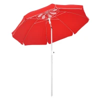 Outsunny 2m Arced Beach Umbrella, Portable Parasol with Tilt and Adjustable Height, Carry Bag, Outdoor Sunshade Shelter with 8 Fibreglass Ribs, Red(m-10)