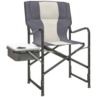 Outsunny Folding Aluminium Camping Chair, with Cooler Bag Table - Grey(m-1)