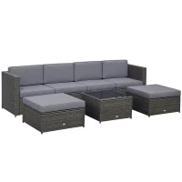 Outsunny 7Pc Rattan Garden Furniture Wicker Sofa & Coffee Table Set Patio Furniture Outdoor with Cushions Grey(m-10)