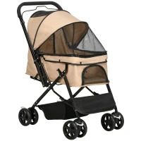 PawHut Poussette pour chien animaux de compagnie pliable 4 roues EVA guidon réglable panier 76,5 x 52 x 95 cm marron(m-11)