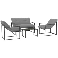 Outsunny Four-Piece Relaxed Back Garden Dining Set - Black/Light Grey(m-1)