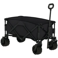 Outsunny Carro de Playa Plegable con Ruedas Delanteras Giratorias 360° y Asa Telescópica 108x55x55 cm Negro(m-10)