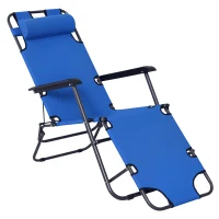 Outsunny Tumbona Relax Plegable con Respaldo Ajustable Reposabrazos Almohada y Reposapiés Carga 136 kg 135x60x89 cm Azul(m-10)
