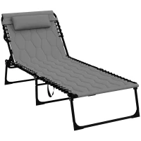 Outsunny Sonnenliege Liegestuhl Gartenliege, klappbar, inkl. Kissen, wetterbeständig; 188 cm x 65 cm x 36 cm, Grau + Schwarz(m-10)
