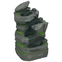 Outsunny Garden Water Feature with LED Lights - Dark Grey(m-10)