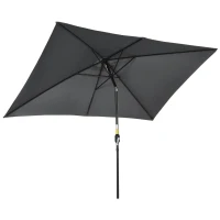 Outsunny 3x2m Patio Parasol Garden Umbrellas Canopy with Aluminium Tilt Crank Rectangular Sun Shade Steel, Black(m-1)