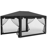 Outsunny Tenda de Jardim 4x3 m Tenda Dobrável com 4 Mosqueteiras Laterais 2 Portas e 8 Orifícios de Drenagem Cinza Escuro(m-11)