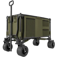 Outsunny Folding Garden Trolley, Cargo Traile on Wheels, Collapsible Camping Trolley, Outdoor Utility Wagon with Steel Frame and Oxford Fabric, Green(m-1)