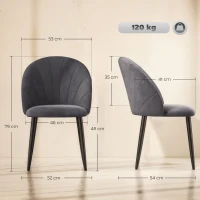 HOMCOM 2er-Set Esszimmerstühle Akzentstühle Küchenstühle, Retrodesign, Samtoptik, 52 cm x 54 cm x 79 cm, Grau(m-3)