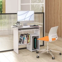 HOMCOM Escritorio para computadora escritorio con almacenamiento bandeja para teclado y soporte de monitor 80x45x75 cm Blanco(m-2)