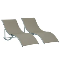 Outsunny Conjunto de 2 Tumbonas de Jardín Tumbonas Plegables con Marco de Aluminio Texteline para Piscina Patio 165x61x63 cm Gris(m-10)