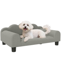 PawHut Divano per Cani con Braccioli di Supporto, in Legno e Tessuto French Terry, 66x42x28.5 cm, Grigio