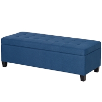 HOMCOM Banc de rangement 94,5L banquette bout de lit en tissu aspect lin et pieds en bois, 125 x 49 x 41,5 cm, bleu