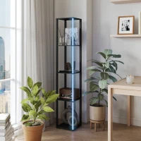 HOMCOM RGB LED Floor Lamp with Shelves, Modern Dimmable Standing Lamp with Remote Control, Adjustable Brightness & Speed for Living Room, Bedroom, Office, Black(m-8)