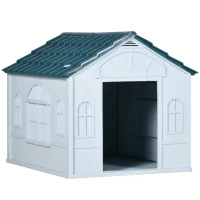 PawHut Plastic Weather-Resistant Dog House, for Indoors and Outdoors, Medium Dogs - White and Blue(m-1)