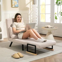 HOMCOM Sofá Cama Individual Plegable Sofá Cama Convertible 4 en 1 Respaldo Ajustable de 5 Niveles y Almohada 63x73x81 cm Beige(m-7)