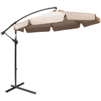 Outsunny 2.7m Cantilever Parasol Banana Sun Umbrella with Crank Handle and Cross Base for Outdoor Hanging Sun Shade Light Brown(m-1)