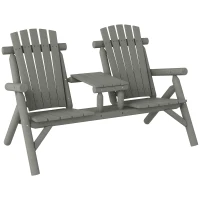 Outsunny Wood Patio Chair Bench 2 Seats w/ Centre Coffee Table, Garden Bench, Grey(m-10)