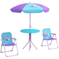 Outsunny Kids Picnic Table and Chair Set, Fairy Themed Outdoor Garden Furniture w/ Foldable Chairs, Adjustable Parasol(m-1)