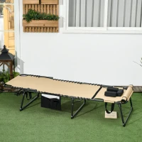 Outsunny Folding Sun Lounge with 5-level Reclining Back, Outdoor Tanning Chair with Reading Hole, Outdoor Sun Lounge with Side Pocket, Headrest, for Beach, Yard, Patio, Beige(m-2)