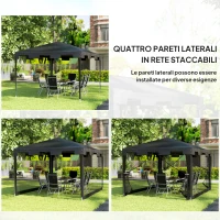 Outsunny Gazebo 4x3 m Pieghevole con Zanzariera e 2 Ingressi, in Metallo e PE, Grigio Scuro(m-4)