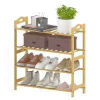 HOMCOM Estantería para Zapatos de Bambú para 12 Pares de Zapatos para Entrada Pasillo Dormitorio 67,5x24,7x72 cm Natural(m-11)
