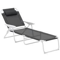 Outsunny Foldable Lounge Chair with 4-Level Adjustable Backrest & Headrest - Charcoal Grey(m-10)