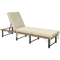 Outsunny Single Folding Rattan Sun Lounger, with Cushion - Grey(m-10)