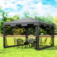 Outsunny Tenda de Jardim 4x3 m Tenda Dobrável com 4 Mosqueteiras Laterais 2 Portas e 8 Orifícios de Drenagem Cinza Escuro(m-9)