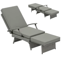 Outsunny 80° Reclining Rattan Lounger - Grey(m-10)