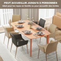HOMCOM Table à manger rectangulaire pour 6 personnes table de cuisine 150 cm en bois massif 150 x 80 x 76 cm bois naturel(m-4)