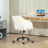 HOMCOM Homeoffice Stuhl, Ergonomisch Schreibtischstuhl mit Wippfunktion, Teddysamtoptik 56 x 61 x 86 cm Cremeweiß(m-2)