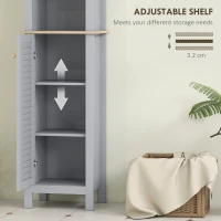 kleankin Bathroom Floor Storage Cabinet with 3 Tier Shelf and Cupboard with Door, Free Standing Linen Tower, Tall Slim Side Organizer Shelves, Grey(m-5)