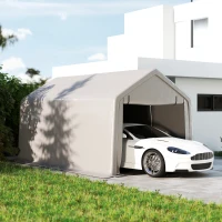 Outsunny Carport Zeltgarage 3 x 5,2 m, Outdoor-Autounterstand Carport für Auto mit abnehmbarer aufrollbarer Tür Grau(m-2)